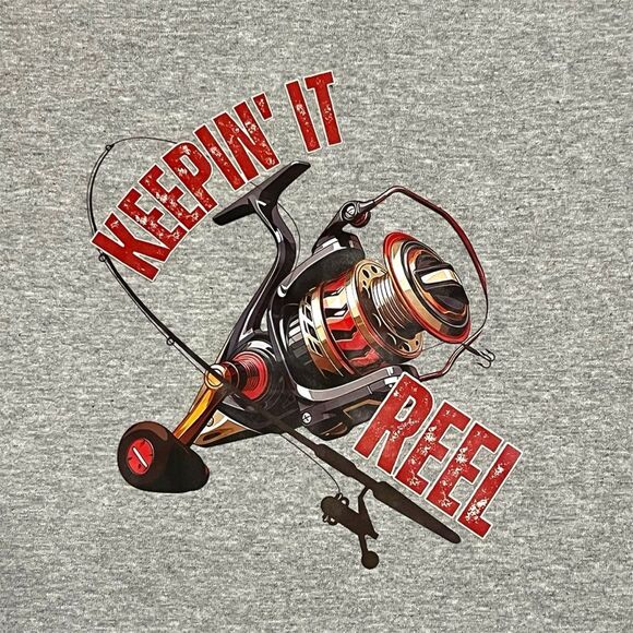 Gildan Heavy Cotton Keepin' It Reel Fishing Tee Sport Gray Size Medium - Picture 1 of 4